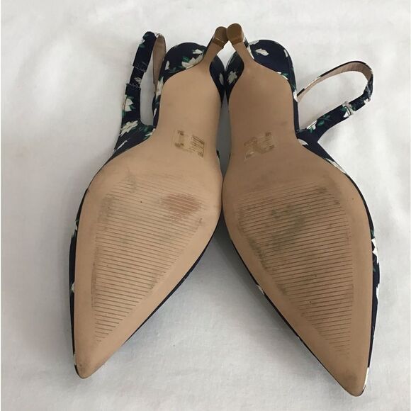 Draper James Denim Willow Slingback Heels Navy Floral Magnolia Shoes Size 9 - Picture 11 of 13